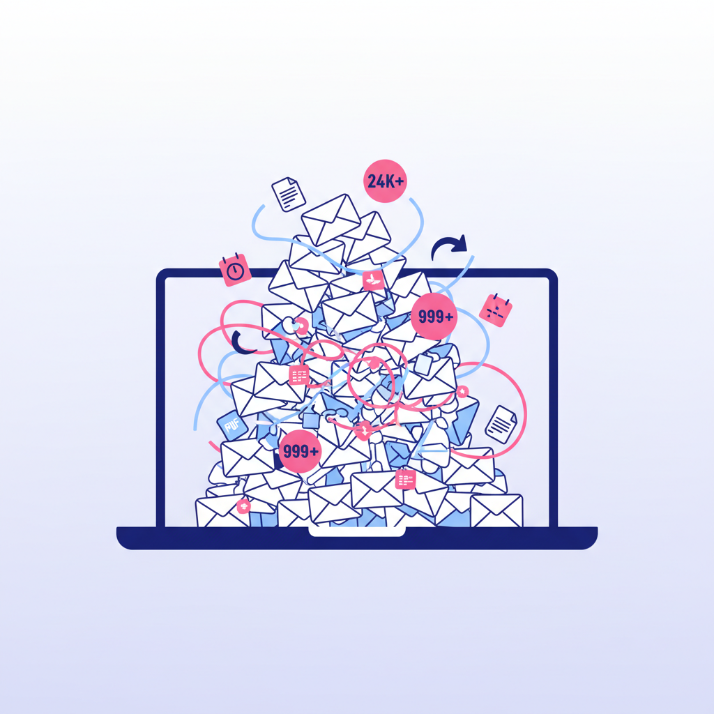 An overflowing inbox — envelopes and notifications piling up