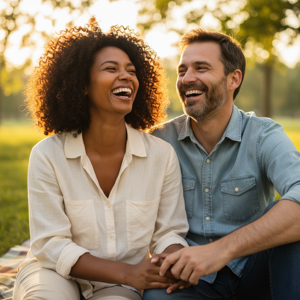Parents laughing together at a kids' game