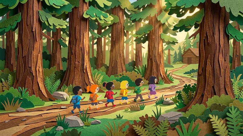 Construction Paper art style sample — layered cutout shapes