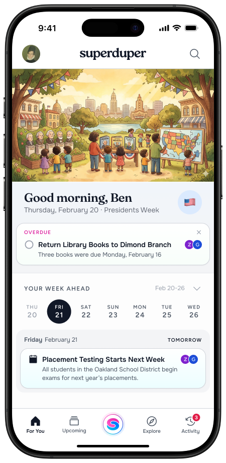 SuperDuper dashboard showing the week's schedule