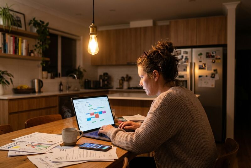 The Keeper - a parent organizing family schedules late at night