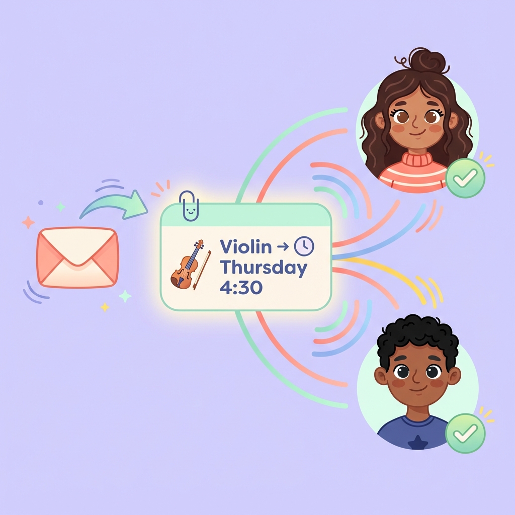 Two parents in different rooms both seeing the same schedule update notification